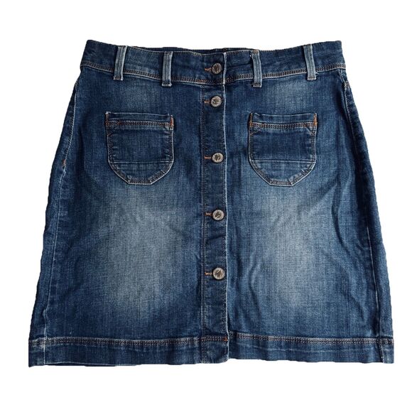 Marks & Spencer Denim Skirt UK 12 US 8 (30x18) Blue Button Front Stretch Womens - Picture 2 of 7